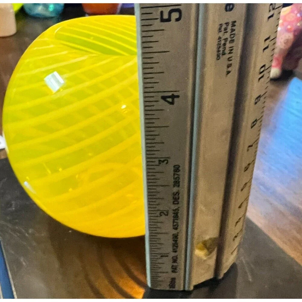 yellow vase Studio heavy glass yellow stripe pattern unknown no signature spring
